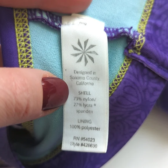 Athleta Contrast Stitched V-neck Cutout Racerback Swimsuit Bikini Top Purple M - Picture 7 of 10